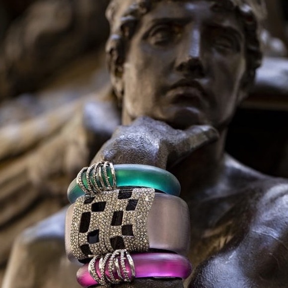 ALEXIS BITTAR • NEW Modern Lucite Oxidized Silver Checkerboard Hinged Bracelet - Picture 16 of 16